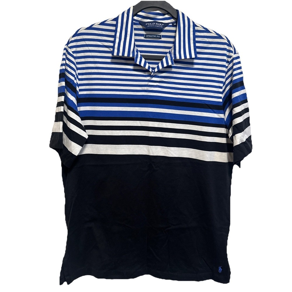 Polo Ralph Laurens Men's Golf Shirt Sz Medium 100% Cotton Blue And Black